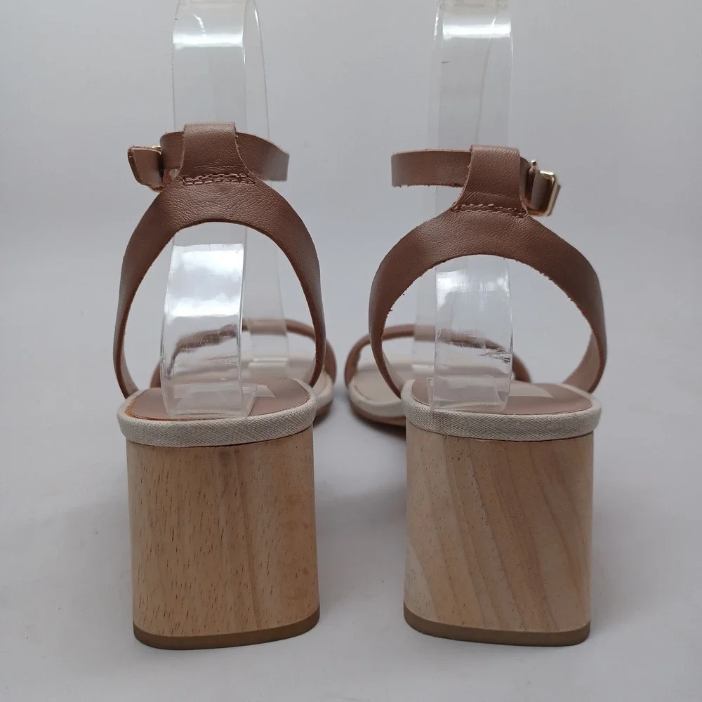 Dolce Vita Tan Wood‎ Block Heel Sandals Square Toe Ankle Strap Womens Size 8